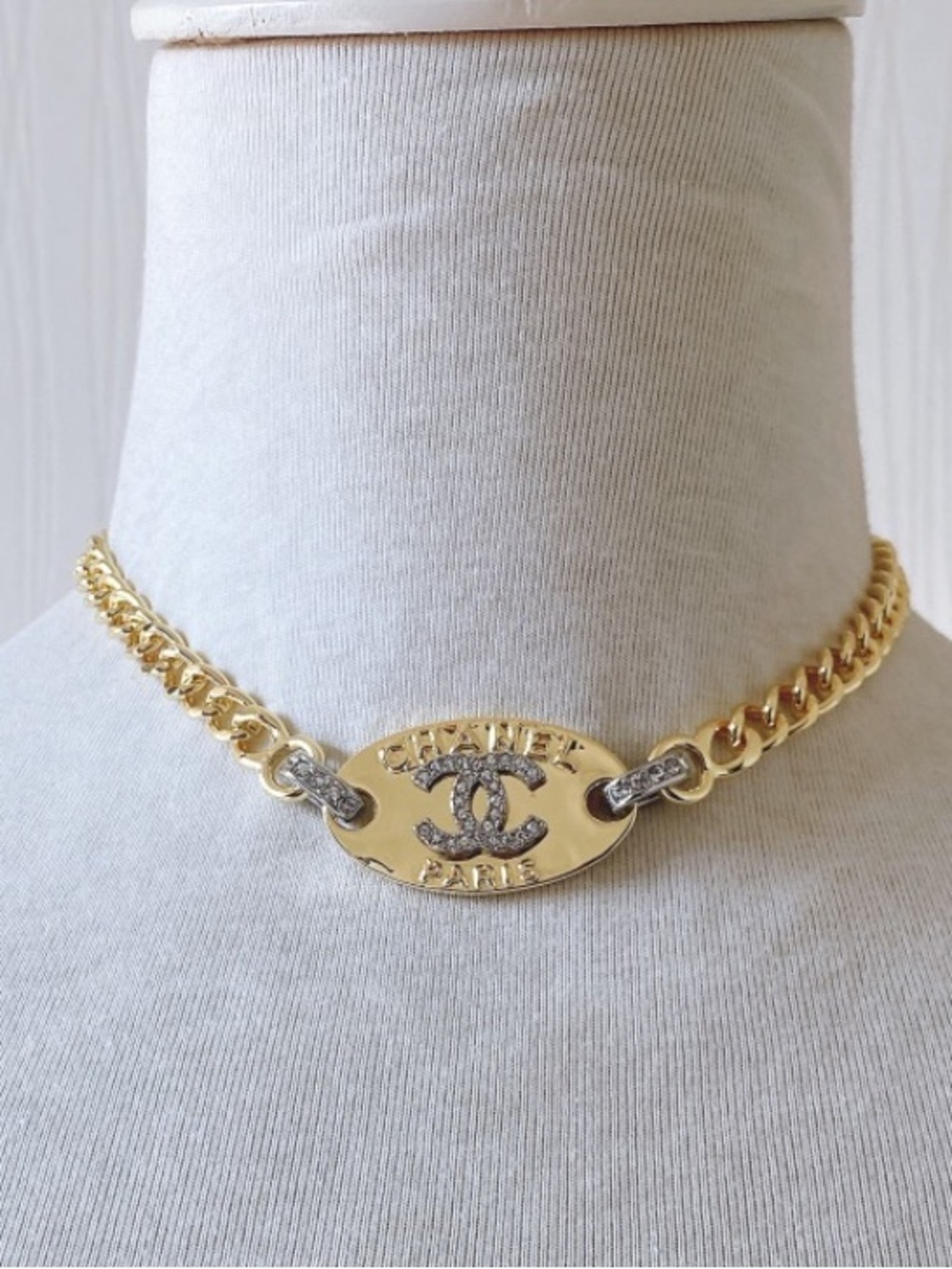 Double C Designer Cuban Link Rhinestone Letter Logo Necklace